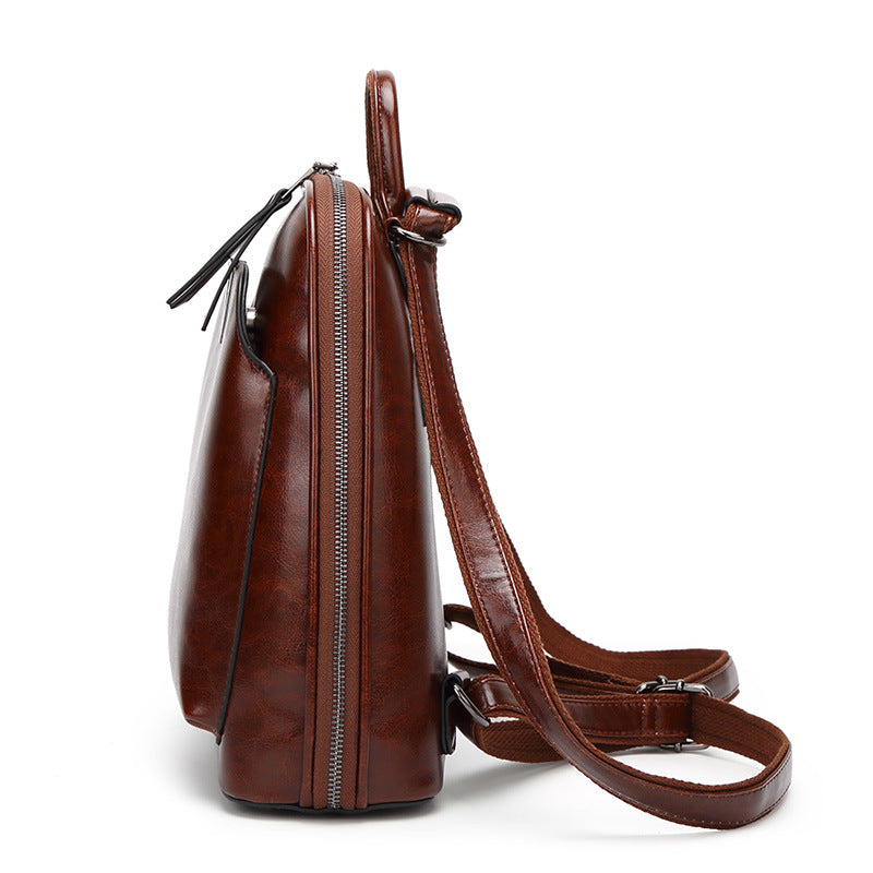 Women's Fashion Retro Oil Wax Skin Simple Backpacks