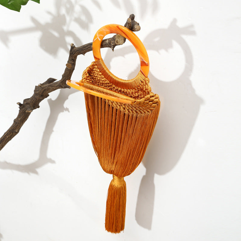Vacation Style Hand-woven Acrylic Solid Color Evening Bags