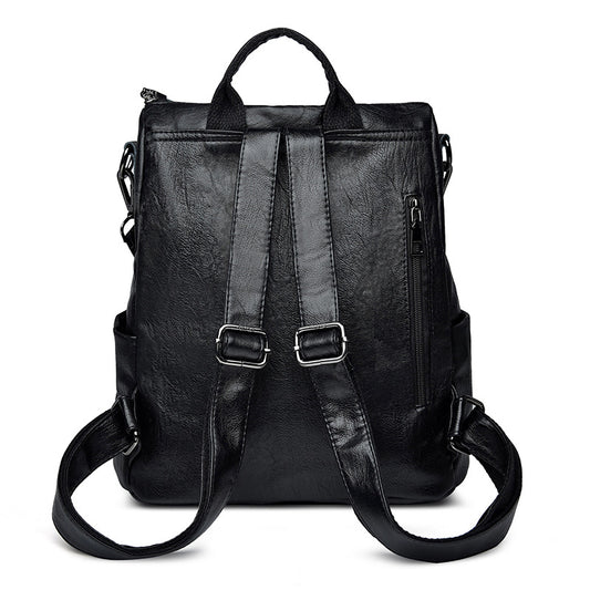 Women's Korean Fashionable Soft Leather Simple Backpacks