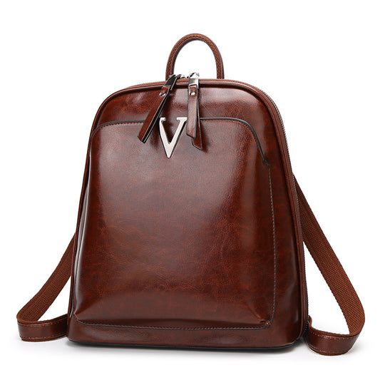 Women's Korean Oil Wax Genuine Leather Fashion Backpacks