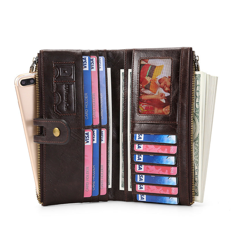 Retro Oil Wax Skin Long Cowhide Ladies Wallets