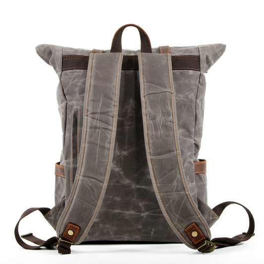 Wax Canvas Contrast Color Line Stitching Backpacks