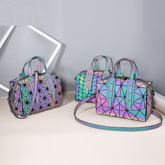 Women's Colorful Geometric Diamond Quilted Luminous Boston Handbags