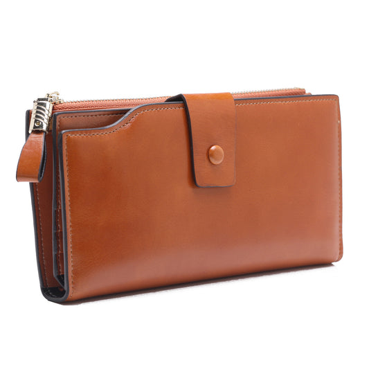 Women's Oil Wax Skin Long Genuine Leather Fashion Ladies Wallets