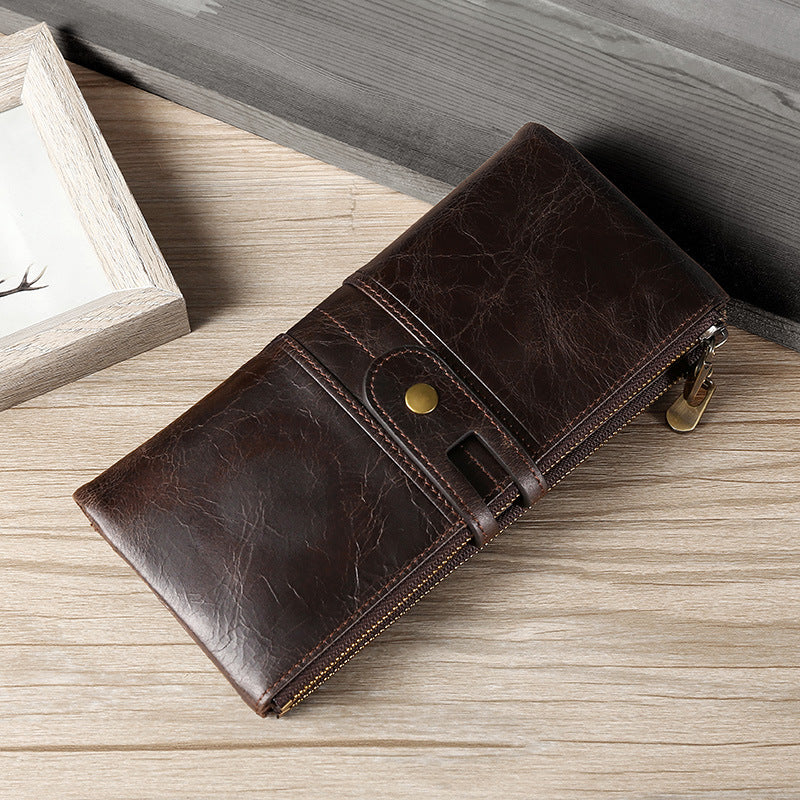 Retro Oil Wax Skin Long Cowhide Ladies Wallets