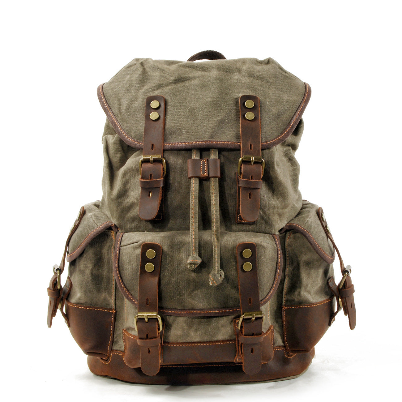 Men's Classic Engraved Pepper Salt Retro Canvas Leather Backpacks