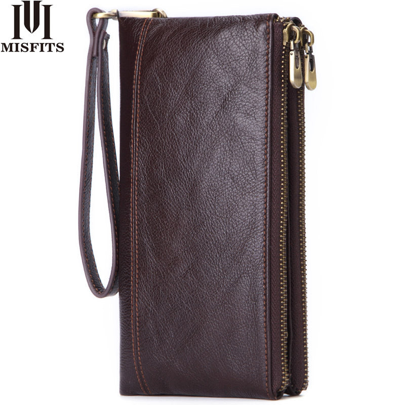 Men's Long Oil Wax First Layer Cowhide Bags