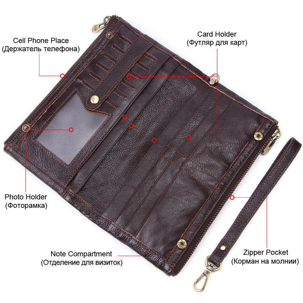 Men's Long Oil Wax First Layer Cowhide Bags