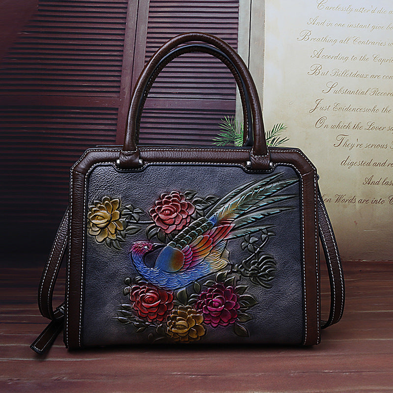 Retro Style Embossed Phoenix Pattern First Shoulder Bags