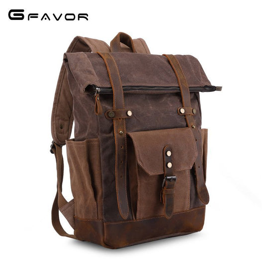 Men's Retro Crazy Horse Oil Wax Waterproof Backpacks