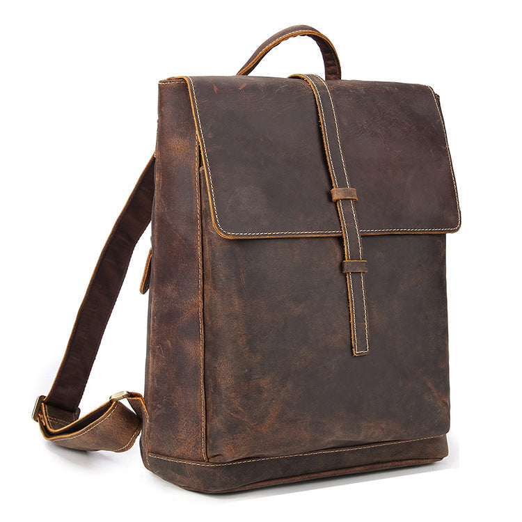 Men's Retro Crazy Horse Leather Computer Clamshell Top Backpacks
