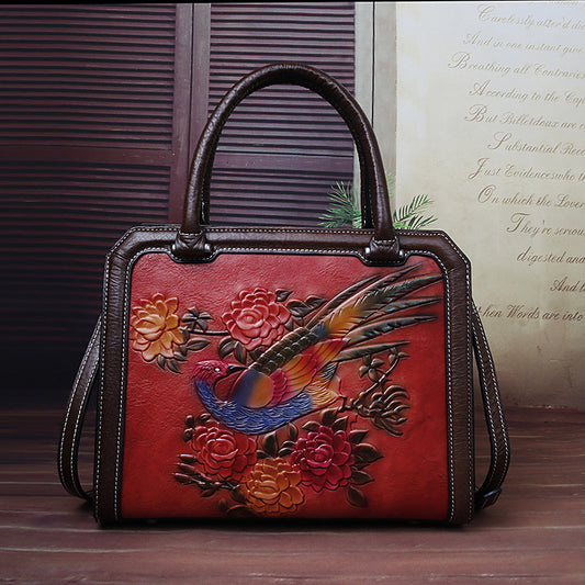 Retro Style Embossed Phoenix Pattern First Shoulder Bags