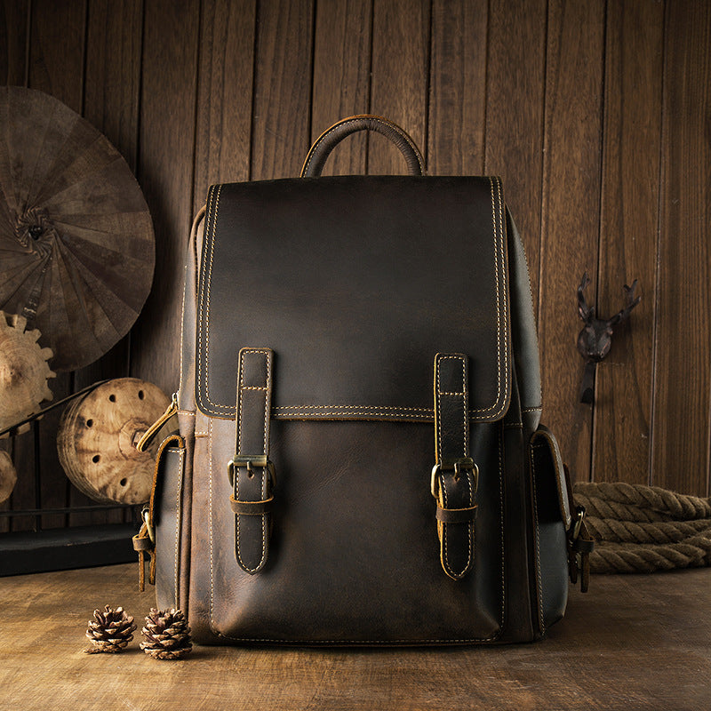 Women's & Men's & Cowhide Vintage Trendy Unique Leisure Backpacks