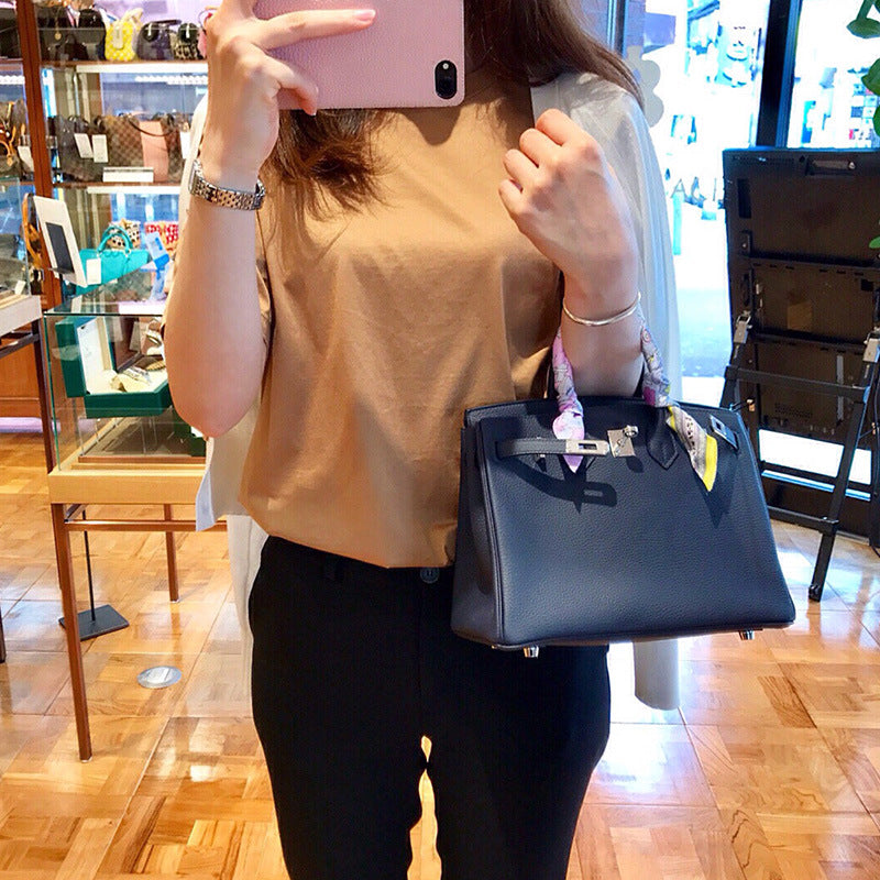 Women's Layer Cowhide Lychee Pattern Crocodile Portable Handbags