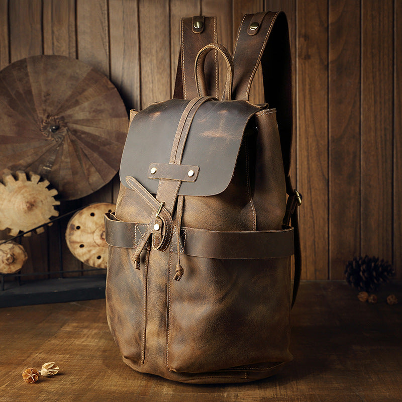 Men's Cowhide Trendy Versatile Leather Leisure Retro Backpacks