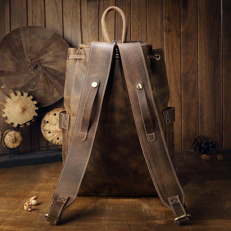 Men's Cowhide Trendy Versatile Leather Leisure Retro Backpacks