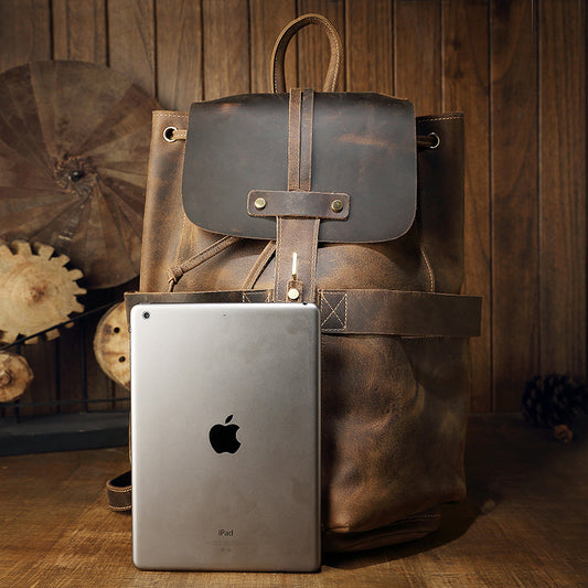 Men's Cowhide Trendy Versatile Leather Leisure Retro Backpacks