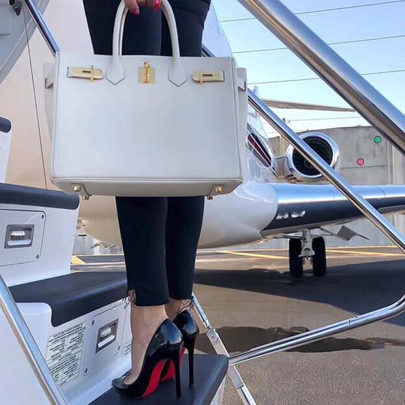 Women's Layer Cowhide Lychee Pattern Crocodile Portable Handbags