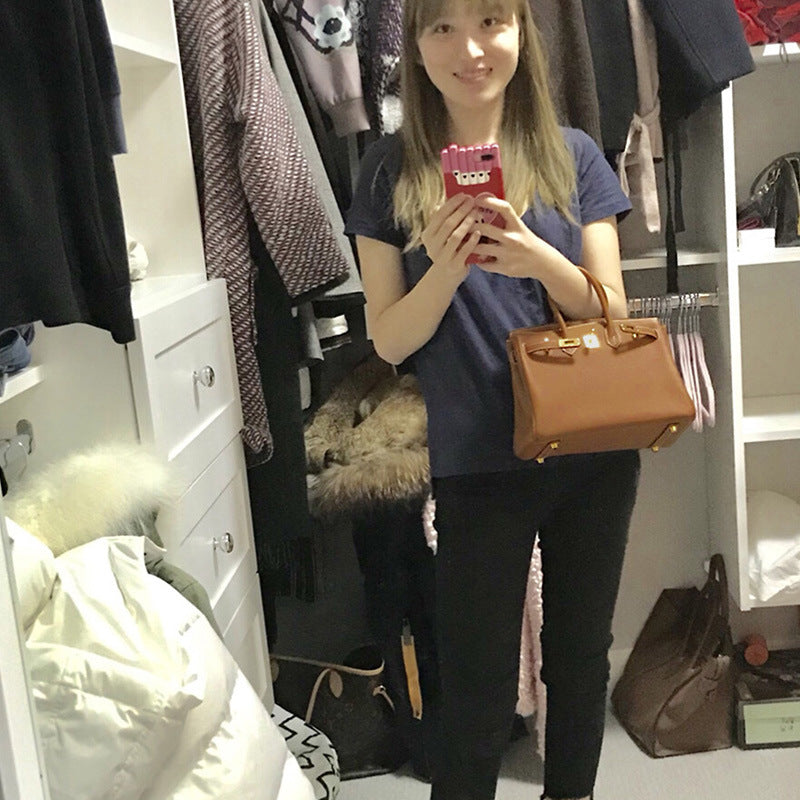 Women's Layer Cowhide Lychee Pattern Crocodile Portable Handbags