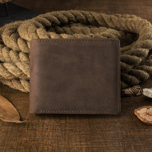 Men's Cowhide Short Vintage Leather Horizontal Multiple Card Holder