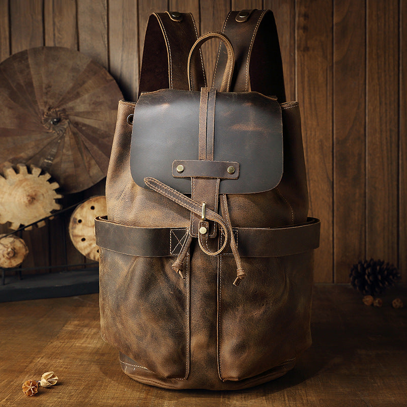Men's Cowhide Trendy Versatile Leather Leisure Retro Backpacks