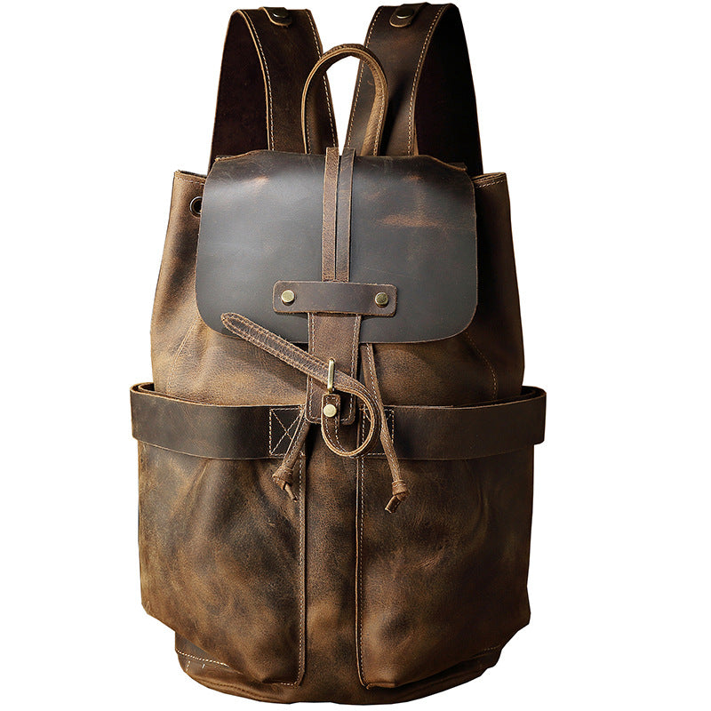Men's Cowhide Trendy Versatile Leather Leisure Retro Backpacks