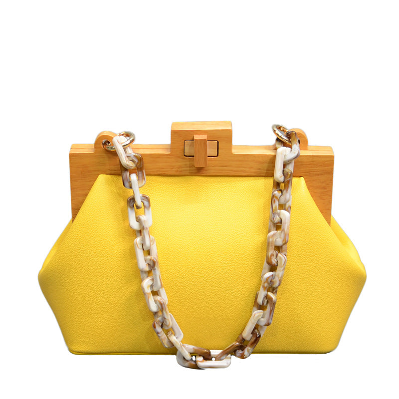 Women's Fashion Underarm Niche Wood Clip Chain Crossbody Bags