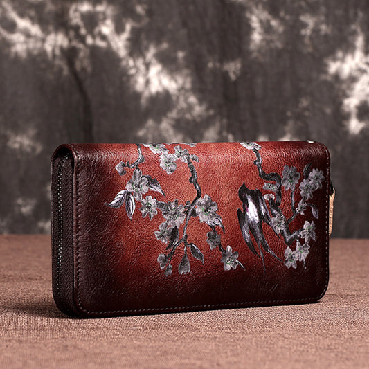 Women's Leather Long Zipper Retro Female Cowhide Bags