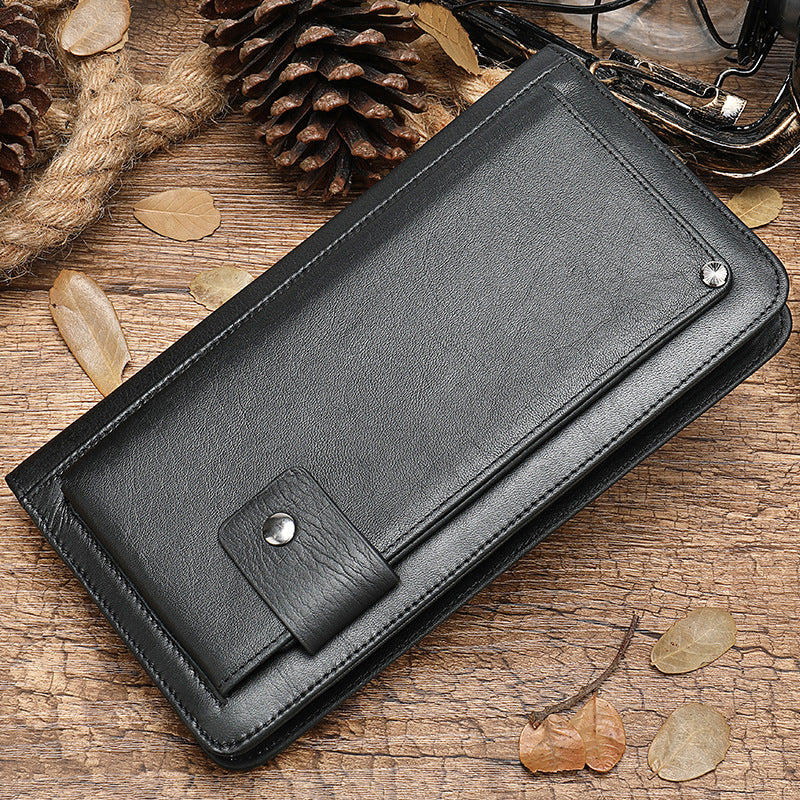Men's Leather Vintage Clutch Long Cowhide Zipper Men's Wallets