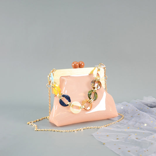 Women's Stylish Korean Acrylic Wooden Clip Chain Crossbody Bags