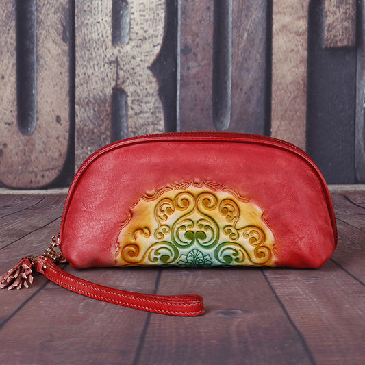 Women's Style Retro Genuine Leather Clutch Embossed Bags