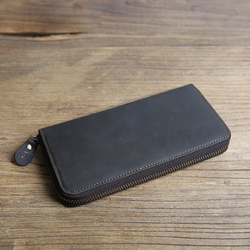 Men's Crazy Horse Leather Long Vintage First Layer Cowhide Men's Wallets