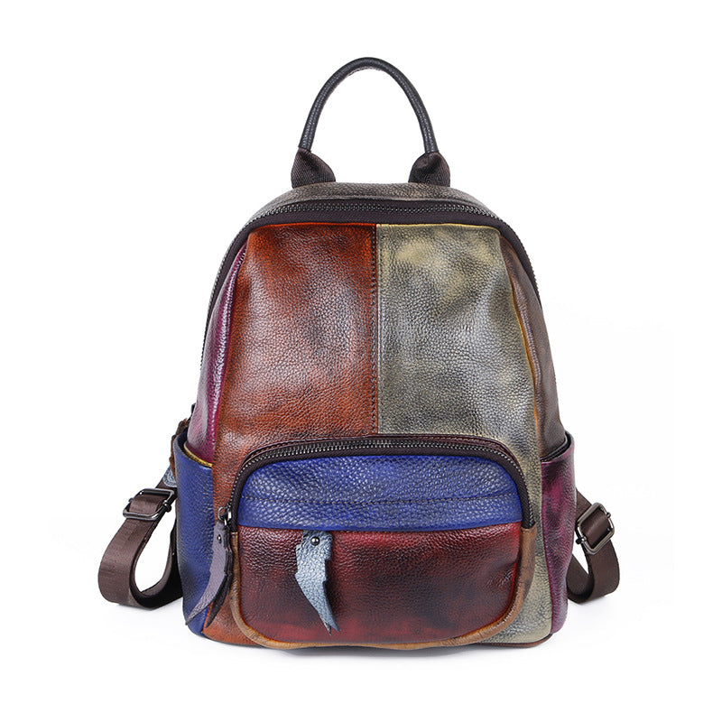 Broadcast First Layer Cowhide Contrast Color Backpacks