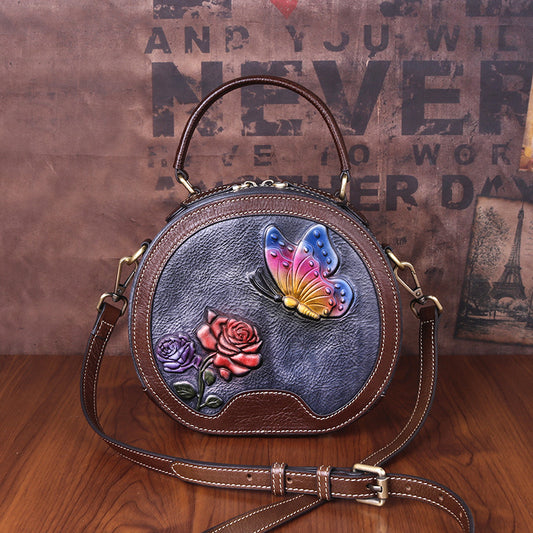 Women's First Layer Cowhide Love Of Butterfly Shoulder Bags