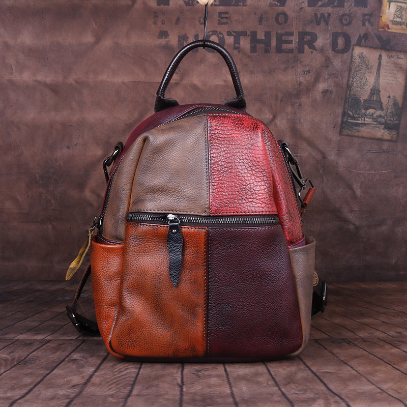 Broadcast First Layer Cowhide Contrast Color Backpacks