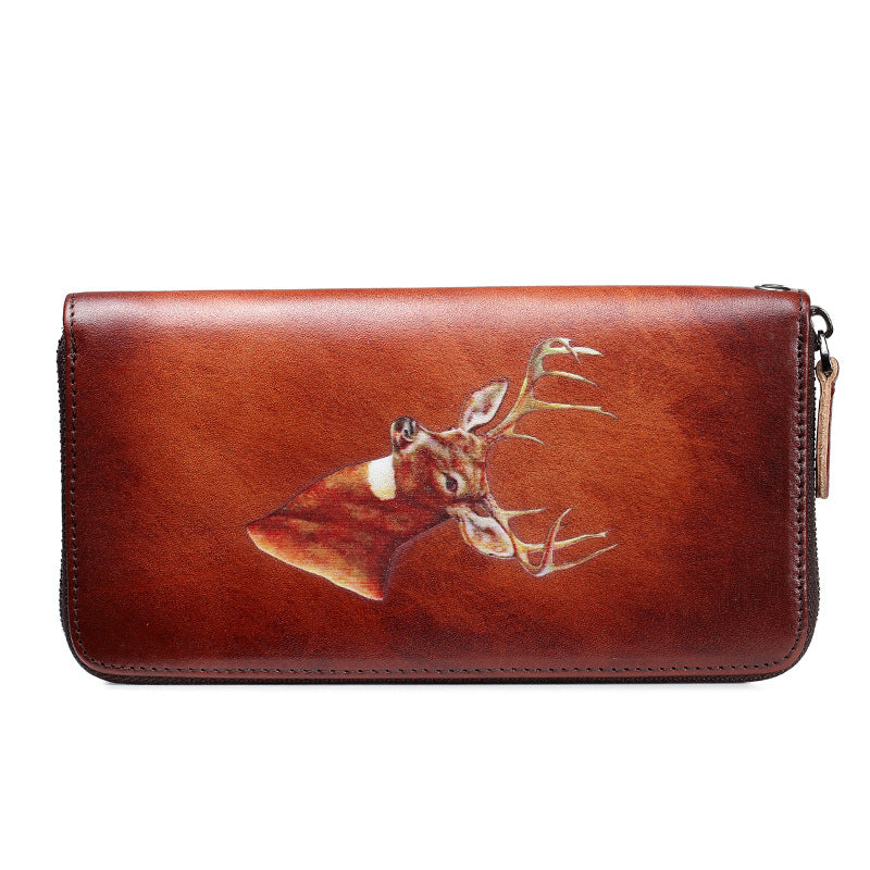 Women's Vintage Genuine Leather Zipper Clutch Cowhide Ladies Wallets