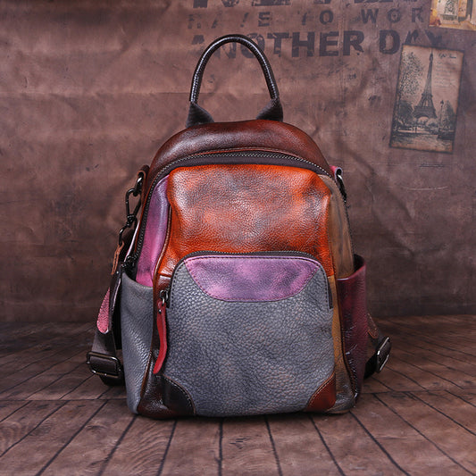 Broadcast First Layer Cowhide Contrast Color Backpacks