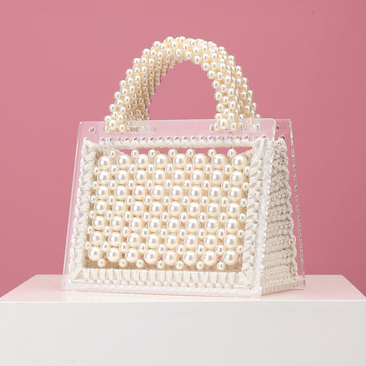 Women's Handmade Beaded Weave Pearl Transparent Acrylic Evening Bags