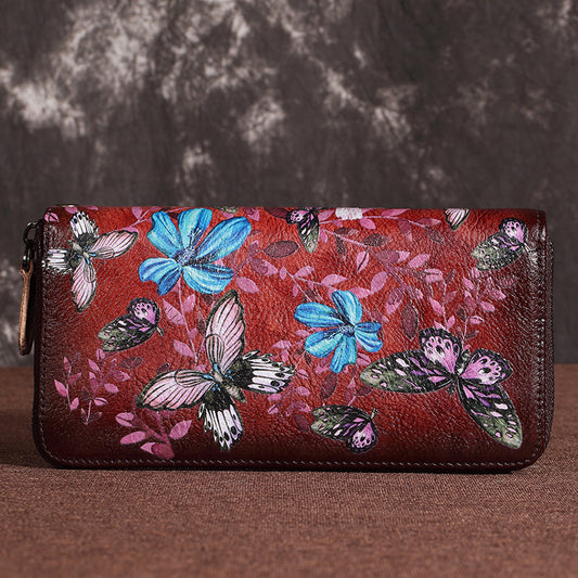 Leather Zipper Retro Top Layer Long Clutch Ladies Wallets