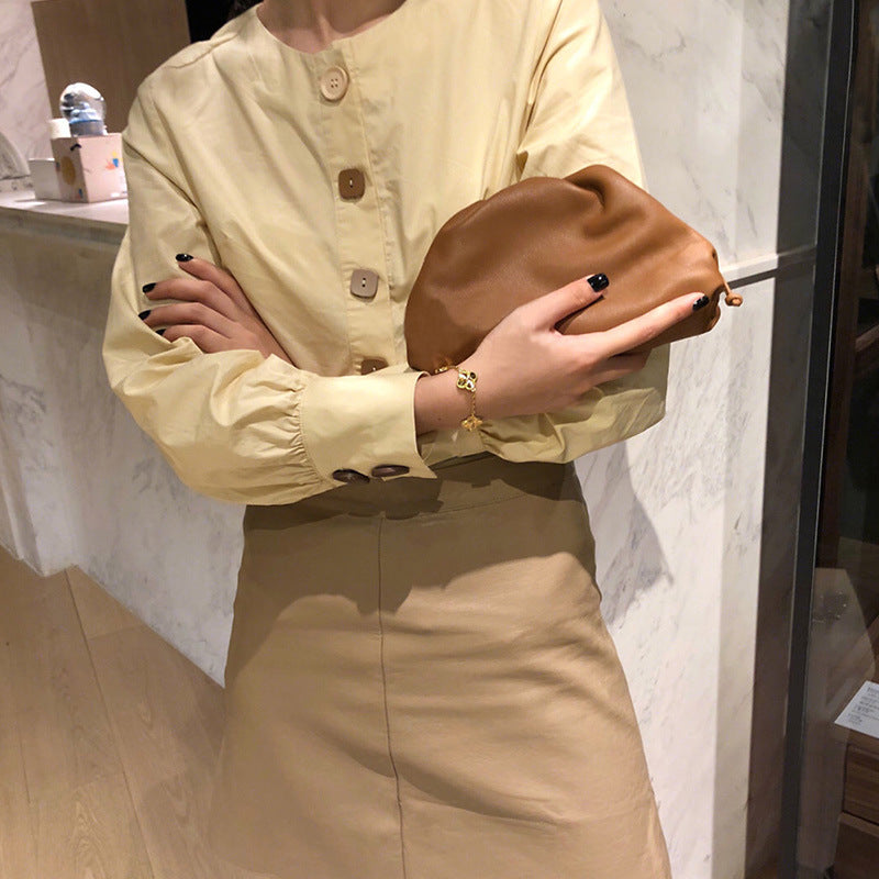 Women's Cloud Soft Leather Cow Dumpling Clutch Crossbody Bags