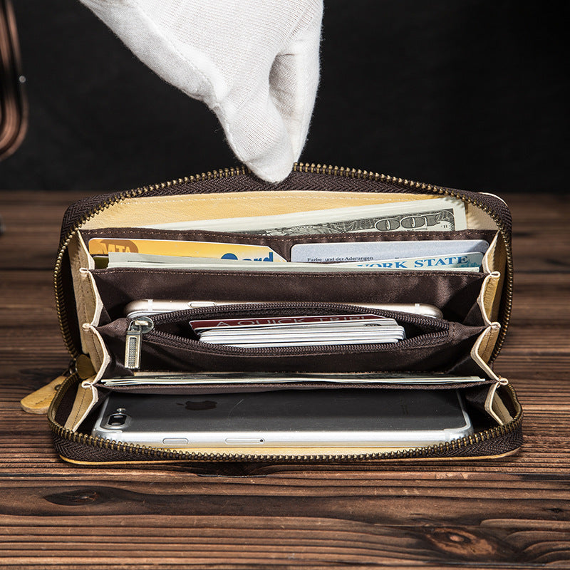 Men's Tanned Leather Cowhide Long Pressure Tiger Men's Wallets