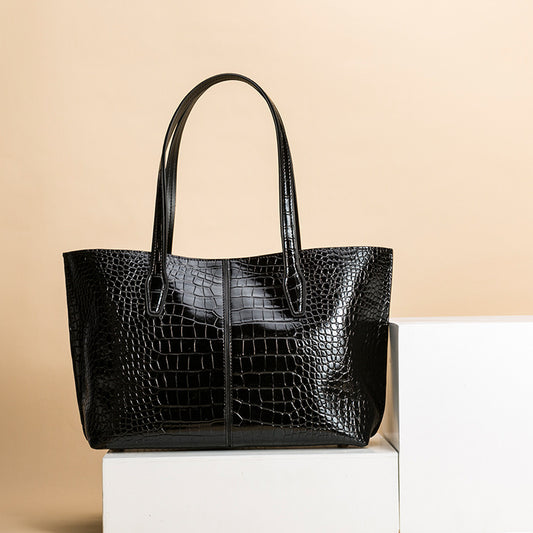 Women's Source Genuine Leather Portable Crocodile Pattern Handbags