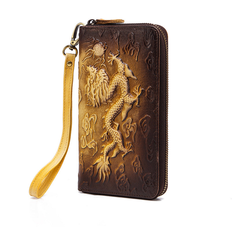 Men's Tanned Leather Cowhide Long Pressure Tiger Men's Wallets