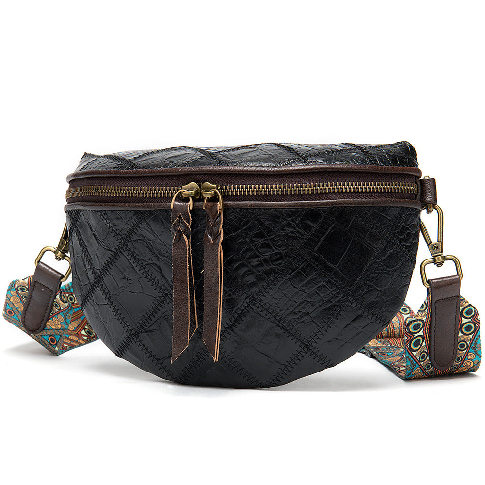 Women's High-grade Stitching Color Portable Shell Cowhide Shoulder Bags