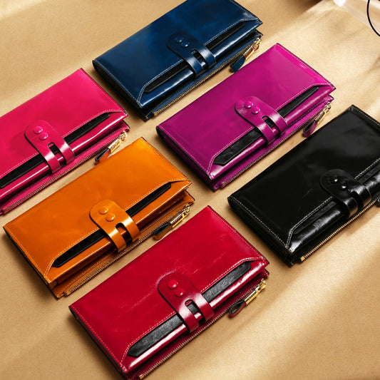 Genuine Leather Clutch Antimagnetic Vintage Oil Ladies Wallets