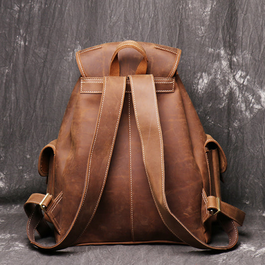 Women's & Men's & Leather Crazy Horse Personality Large Backpacks