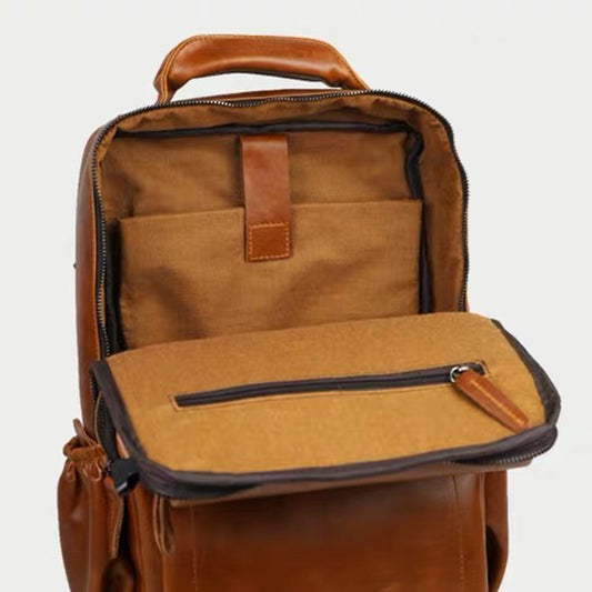 Men's Leather Fashion Personality Large Capacity Trendy Solid Backpacks