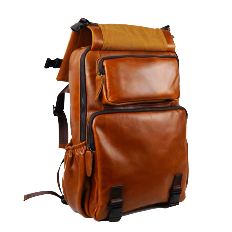Men's Leather Fashion Personality Large Capacity Trendy Solid Backpacks