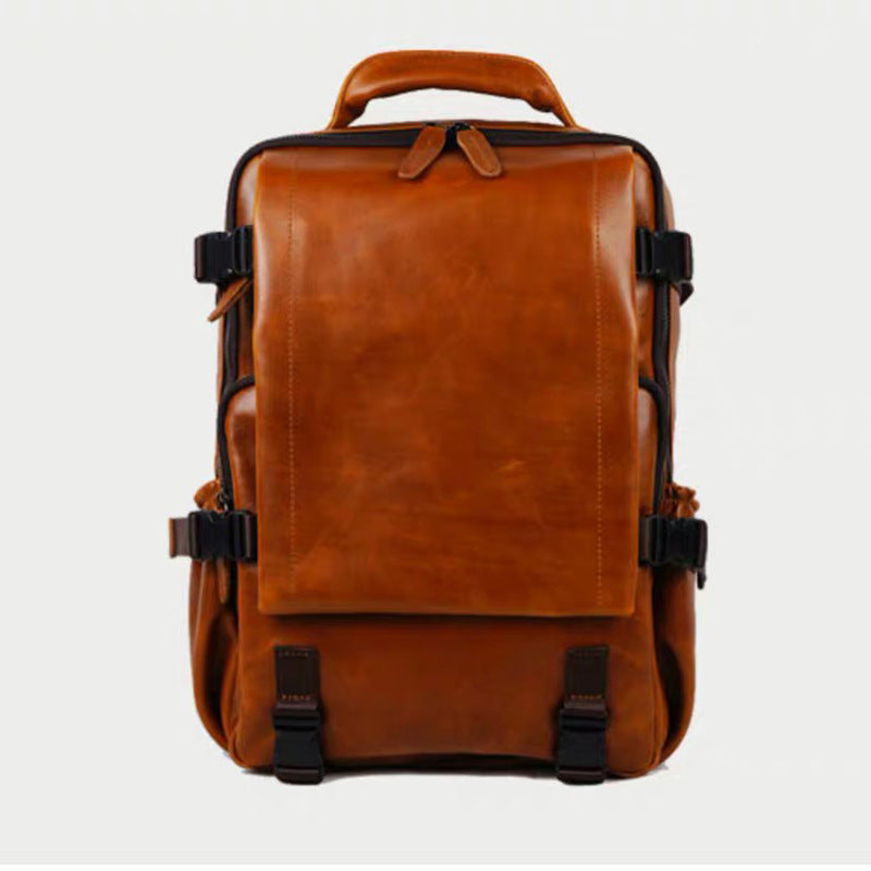 Men's Leather Fashion Personality Large Capacity Trendy Solid Backpacks