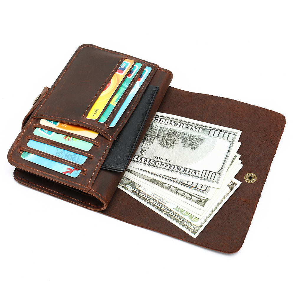 Men's Layer Cowhide Retro Crazy Horse Leather Card Holder